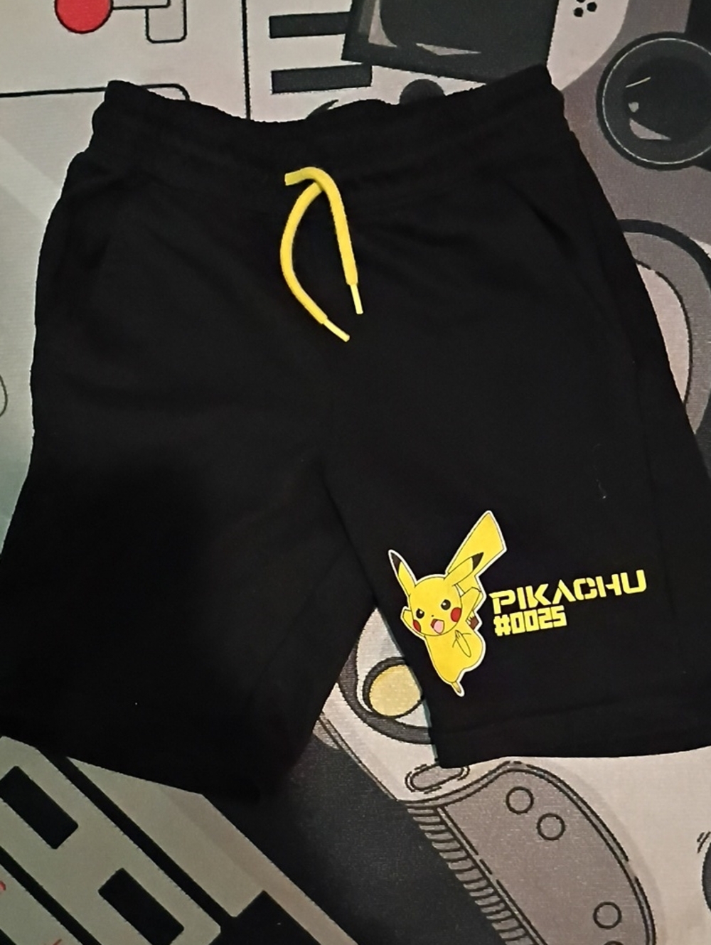 Pokemon Black Kids Shorts with Yellow Pikachu Accent